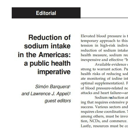 Imagem da capa do documento em inglês: Reduction of sodium intake in the Americas: a public health imperative.