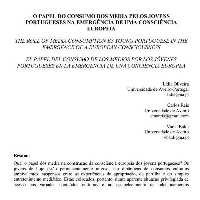 Imagem da capa do documento: O papel do consumo dos media pelos jovens portugueses na emergência de uma consciência Europeia.