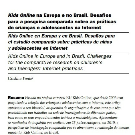 Capa do documento: Kids Online na Europa e no Brasil. Desafios para a pesquisa comparada sobre as práticas de crianças e adolescentes na Internet.