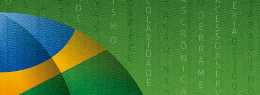 Imagem com o o símbolo da bandeira do Brasil e letras embaralhadas ao fundo.