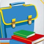 Imagem com desenho de uma mochila e materiais escolares.
