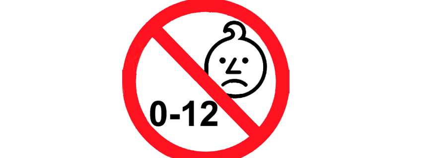 Imagem com o símbolo de proibição de crianças de 0 a 12 anos.