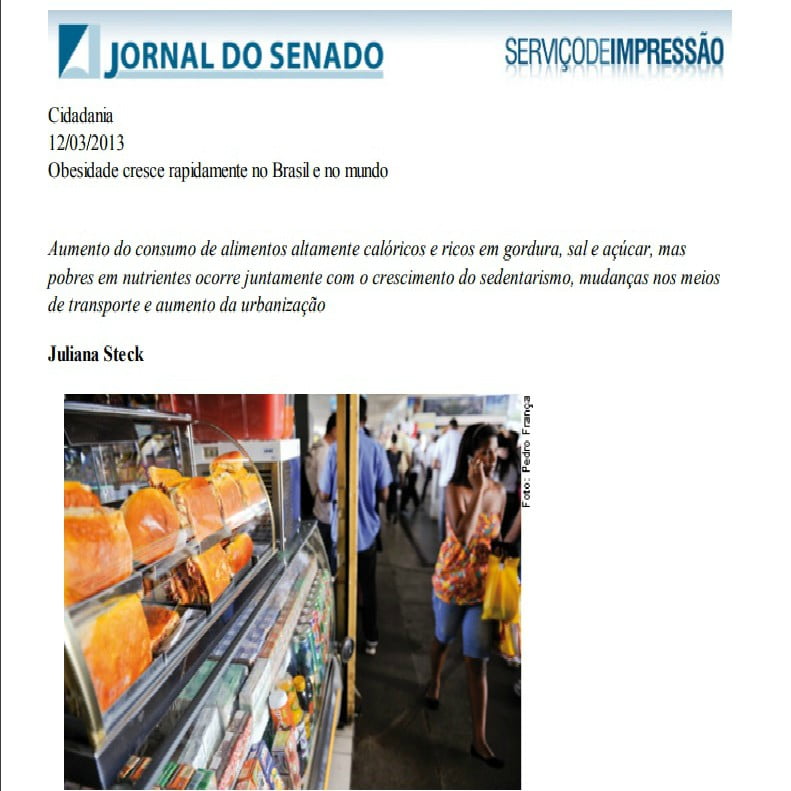 Foto da matéria do Jornal do Senado: Obesidade cresce rapidamente no Brasil e no mundo.