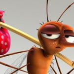 Imagem de um mosquito que segura uma sacola em suas costas com um palito de fósforo, o mosquito está chateado.