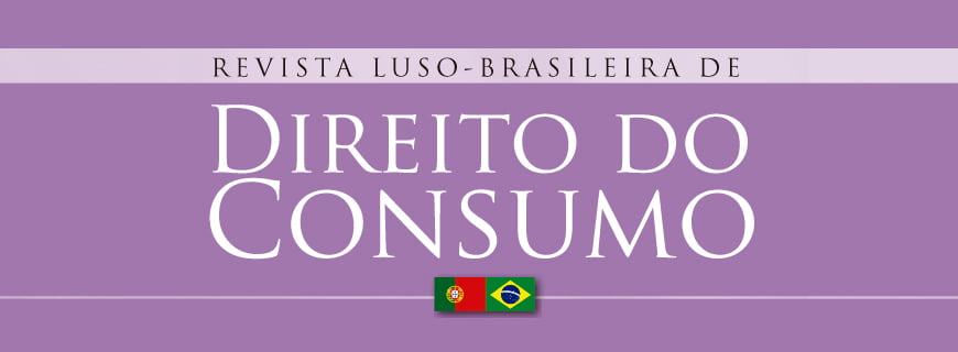 Cartaz com duas bandeiras, uma do Brasil e outra de Portugal, letras em um fundo roxo descreve: Revista Luso - Brasileira de Direitos do Consumo.