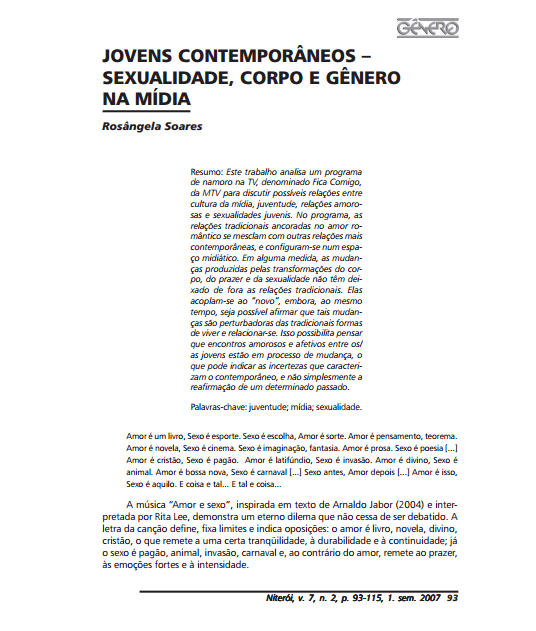 Imagem da capa do documento: Jovens contemporâneos - Sexualidade, Corpo e Gênero na Mídia.