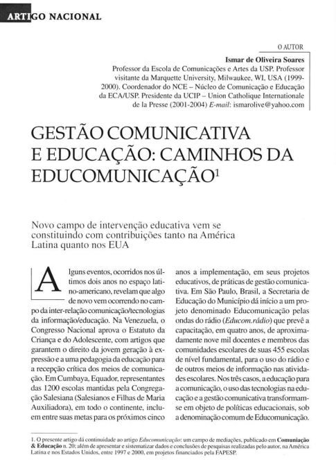 Imagem da capa do documento: Gestão comunicativa e educação: Caminhos da educomunicação.
