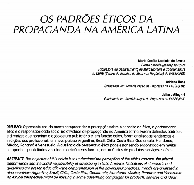 Imagem da capa do documento: Os padrões éticos da propaganda na América latina.