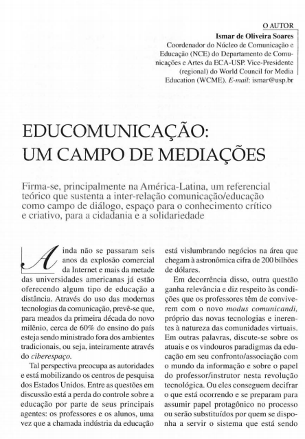 Imagem da capa do documento: Educomunicação: Um campo de Mediações.