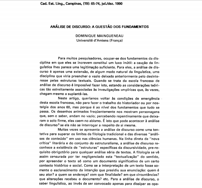 Imagem da capa do documento: Análise de Discurso: A questão dos fundamentos.