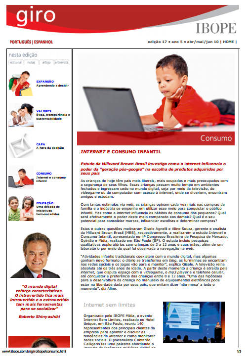 Imagem da capa do documento IBOPE: Internet e consumo infantil.