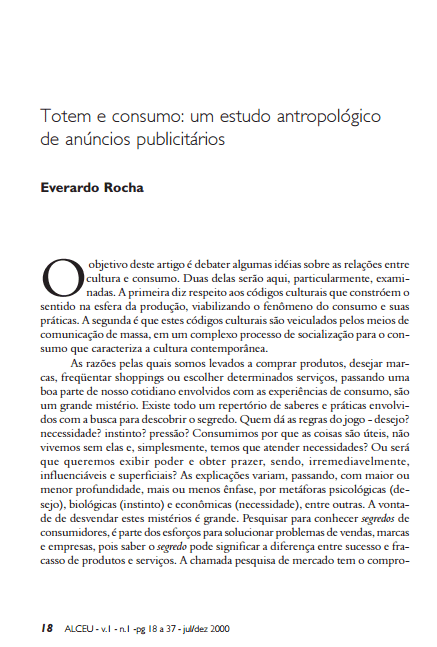 Imagem da capa do documento: Totem e consumo: um estudo antropológico de anúncios publicitários.