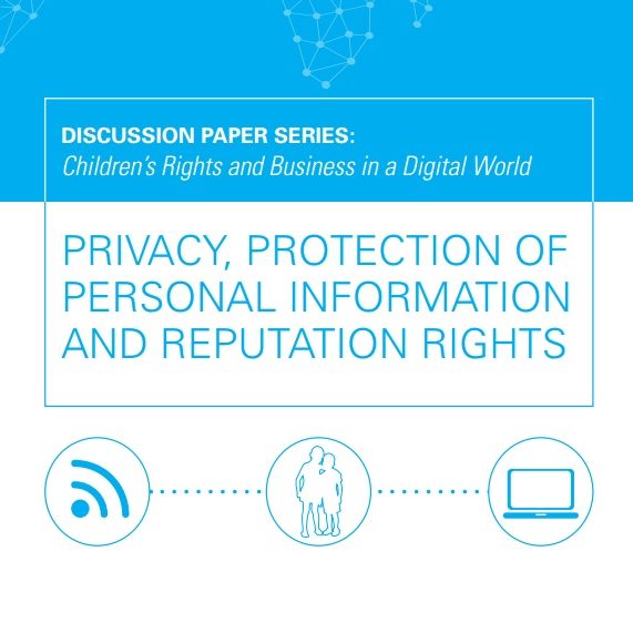Imagem do livro em inglês: Discussion paper series: Children's rights and Business in a Digital World. Privacy, Protection of personal information and reputation rights.