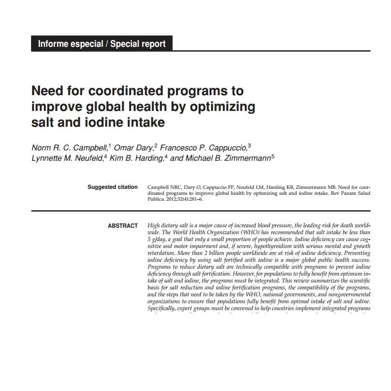 Imagem da capa do documento em inglês: Need for coordinated programs to improve global health by optimizing salt and iodine intake.