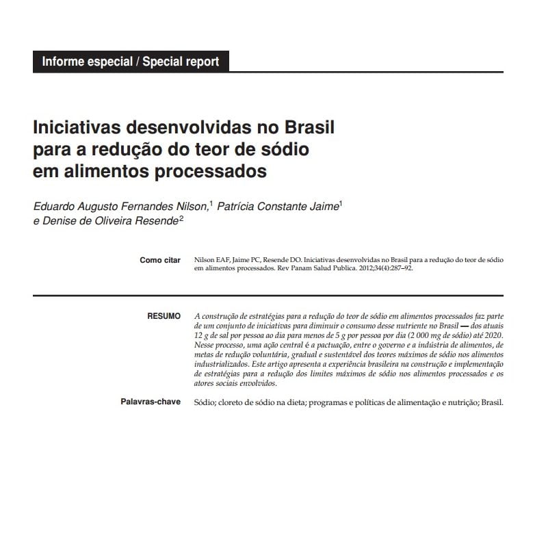 Imagem da capa do documento: Iniciativas desenvolvidas no Brasil para a redução de teor de sódio em alimentos processados.