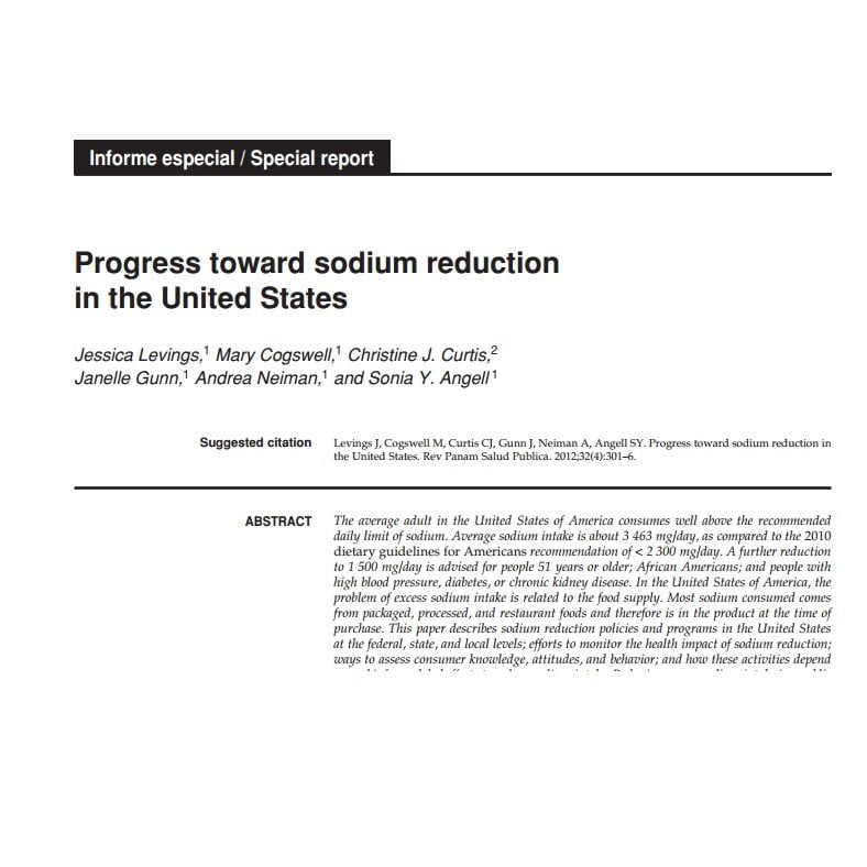 Imagem da capa do documento em inglês: Progress toward sodium reduction in the United States.