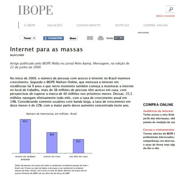 Foto de uma matéria da IBOPE: Internet para as massas.