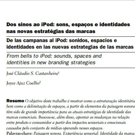 Capa do documento: Dos sinos ao Ipod: sons, espaços e identidades nas novas estratégias das marcas.