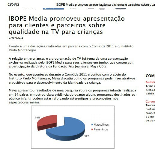 Foto de matéria do IBOPE: IBOPE Media promoveu apresentação para clientes e parceiros sobre qualidade na TV para crianças.