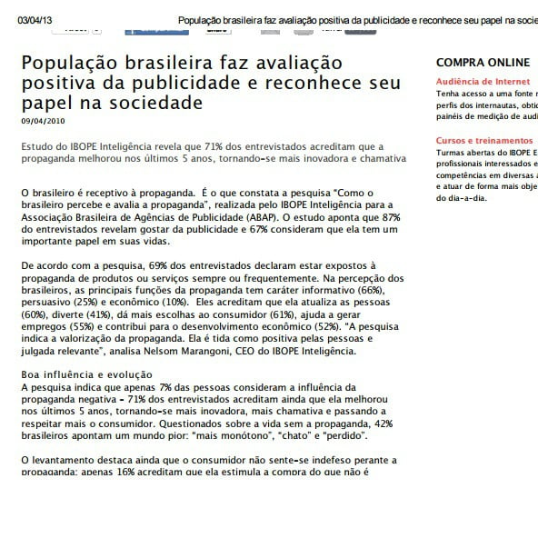 Foto de uma matéria: População brasileira faz avaliação positiva da publicidade e reconhece seu papel na sociedade.