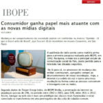 Foto de uma matéria da IBOPE: “Consumidor ganha papel mais atuante com as novas mídias digitais”.