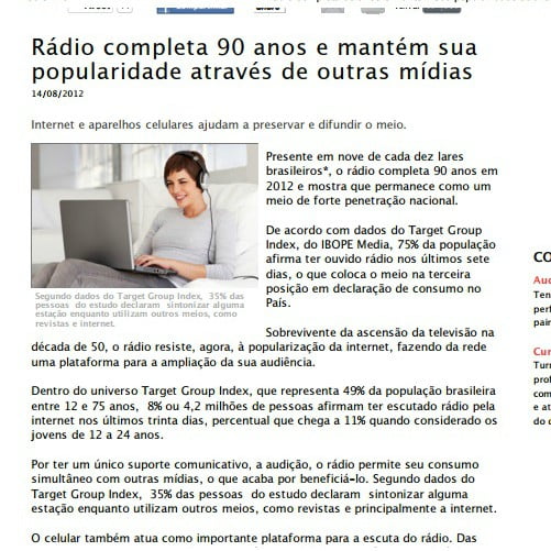 Foto de uma matéria: Rádio completa 90 anos e mantém sua popularidade através de outras mídias.
