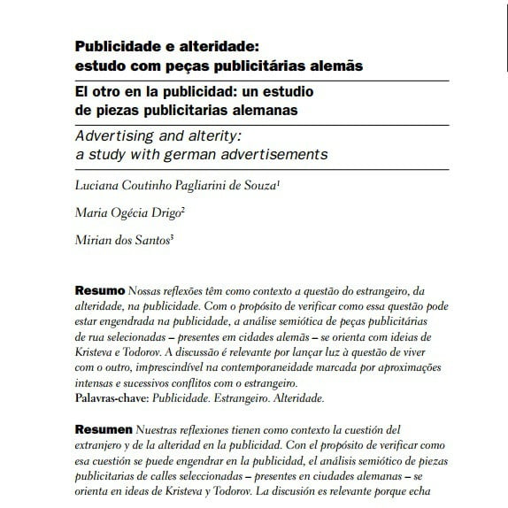 Capa do documento: Publicidade e alteridade: estudo com peças publicitárias alemãs.