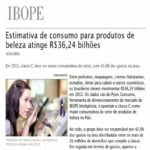 Imagem de página matéria IBOPE: Estimativa de consumo para produtos de beleza atinge trinta e seis bilhões de reais e vinte e quatro centavos.