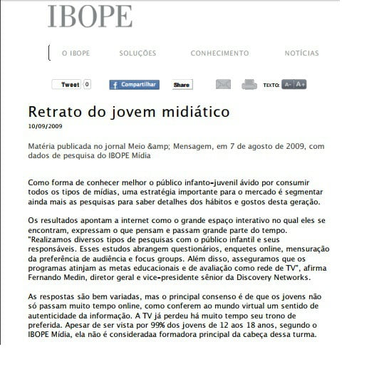 Capa da matéria IBOPE: Retrato do jovem midiático.