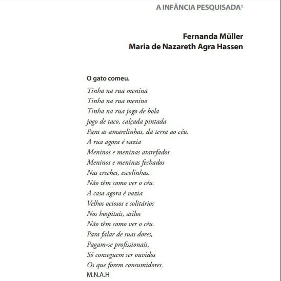Capa do documento: A infância pesquisada. De Fernanda Müller e Maria de Nazareth Agra Hassen.