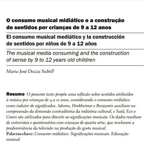 Capa do documento: O consumo musical midiático e a construção de sentidos por crianças de 9 a 12 anos.