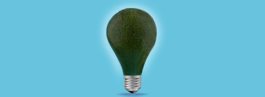 Foto de uma lâmpada com seu interior verde escuro.