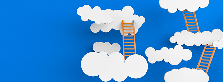 ilustração de nuvens conectadas por escada, para representar a internet e o Internet Governance Forum