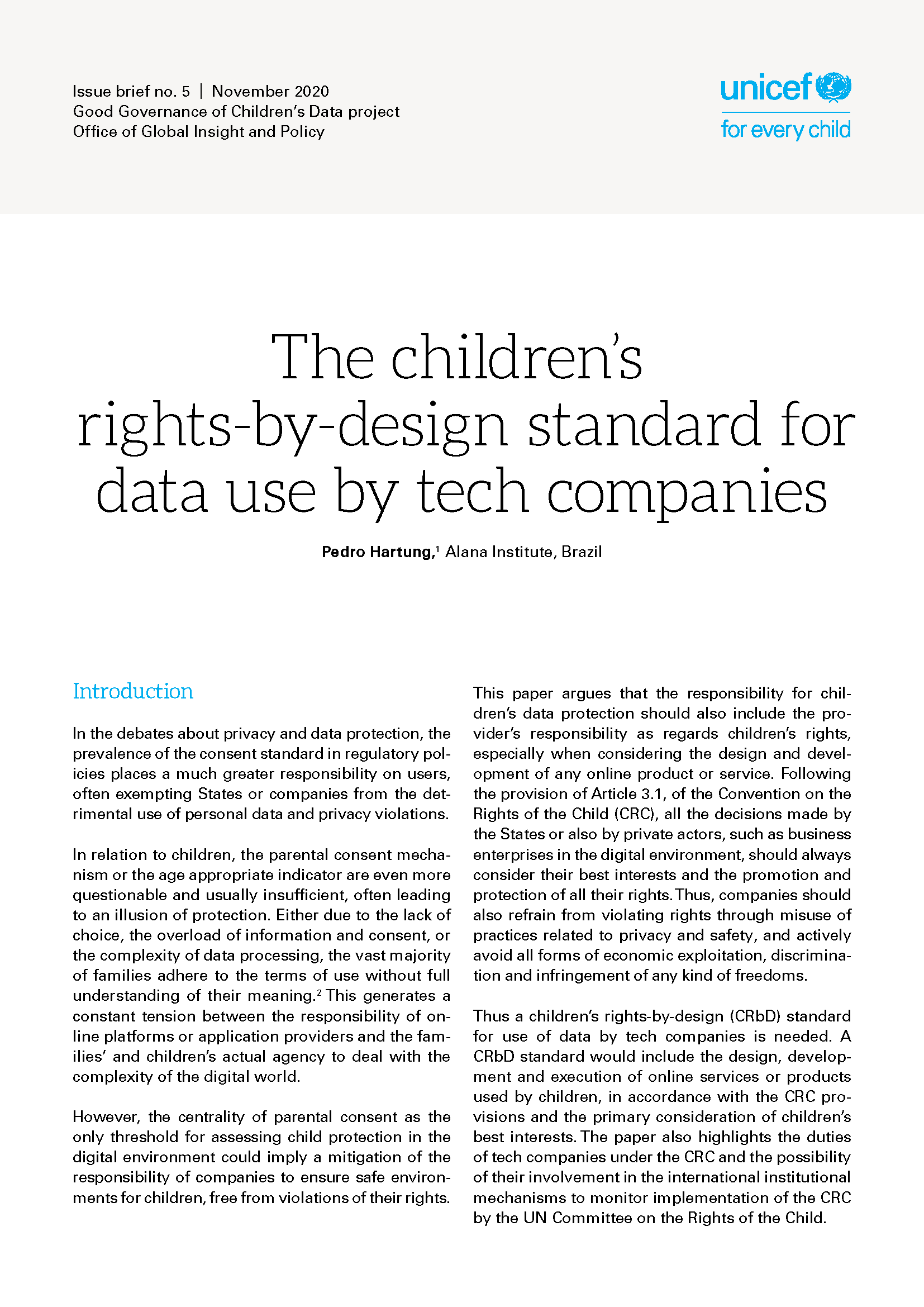 capa do artigo The children’s rights-by-design standard for data use by tech companies
