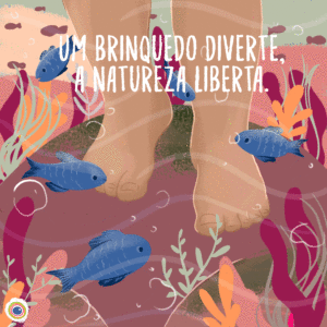 animação de pés de uma criança embaixo do mar, cheio de plantinhas, corais e peixinhos ao seu redor, como imagem de apoio ao texto sobre natal sem consumismo infantil